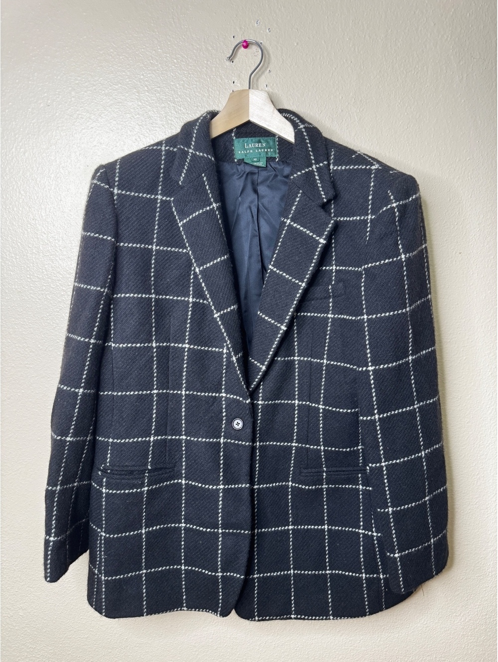Lauren Ralph Lauren Women’s 16 Black White Windowpane 100% Wool Blazer